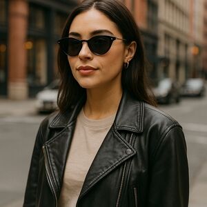 H&M Black Oval Sunglasses Gold Wire Arms Lightweight Retro Tinted Casual